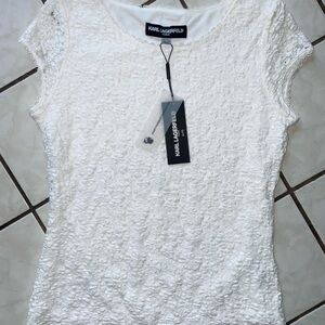NWT Karl Lagerfeld White Lace Short-Sleeve Top, size medium